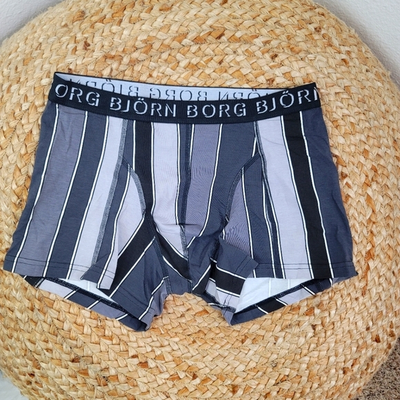 BJORN BORG NWOT ANTHROPOLOGIE STRIPED BLACK &  GRAY SHORTS BOXERS SIZE SMALL - Picture 1 of 5
